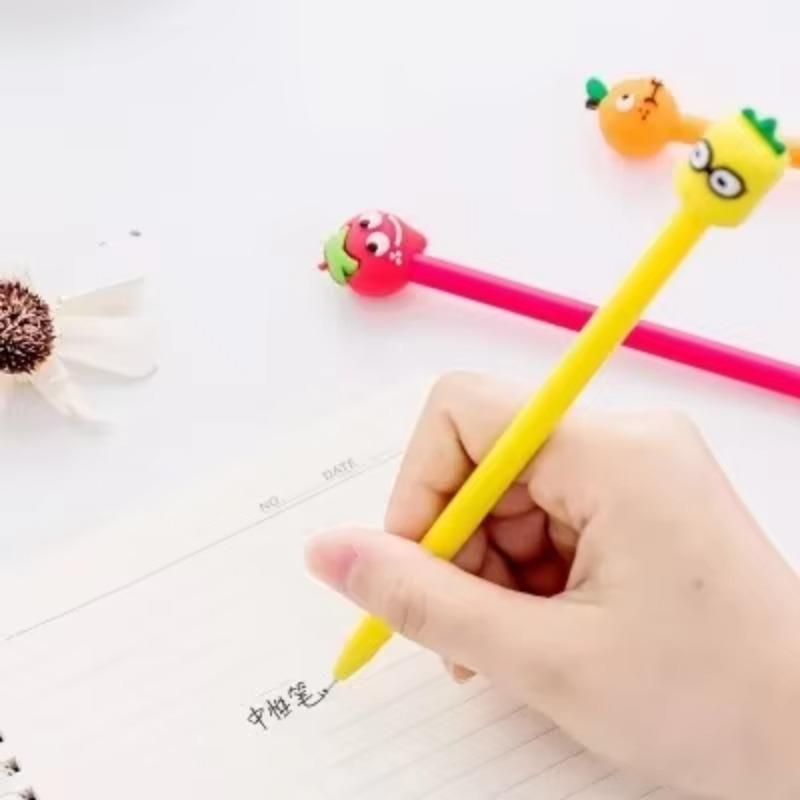 2Pcs Stationery Cartoon Fruit Neutral Pen Office Study 0.5mm Black Signature Pen Student Stationery Office Accessories Cute Pen