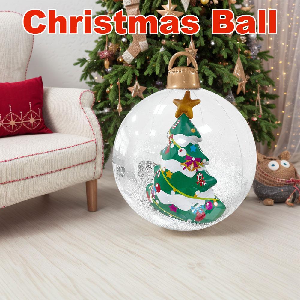 60cm Christmas Giant Inflatable Christmas Ball Outdoor Inflatable Decor Christmas Tree PVC Inflatable Decorated Transparent Ball