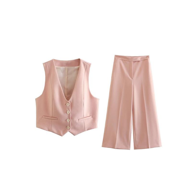 

Женские летние комплекты из 2 предметов, повседневные однотонные жилеты, пальто и широкие брюки, женские элегантные уличные два костюма, ансамбль одежды для бега, Femme M