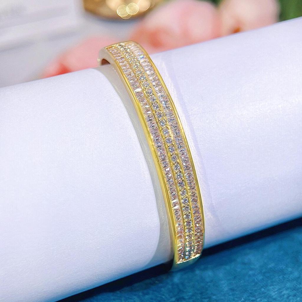 CMM High-Quality Luxury Heavy-Duty Metal Golden Zircon Bangle Bracelet Temperament European and Korean Fashion Women's Zccessories Modern Jewelry