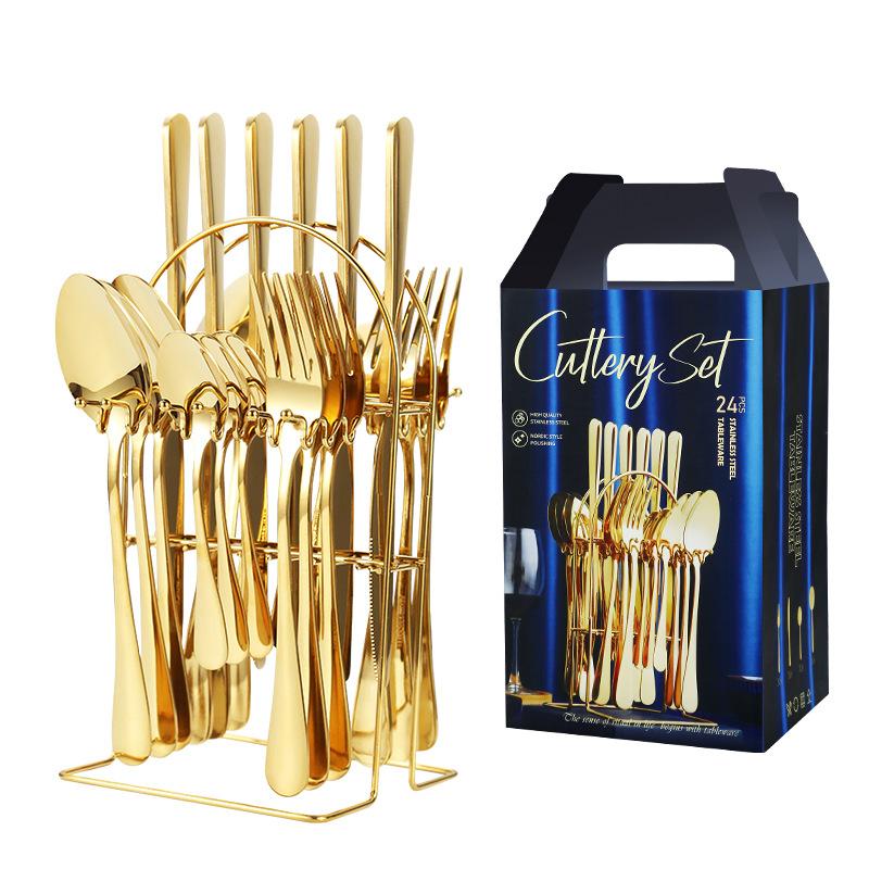 24-teiliges Luxus-Geschirr-Besteck-Set, Edelstahl-Geschirr-Set, Gold-Geschirr-Set, Messer, Gabel, Löffel, Spülmaschinen-Geschirr