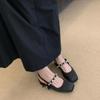 2025 new retro Mary Jane single shoes back strap summer square head medium heel French bag head sandals women's spring and autumn