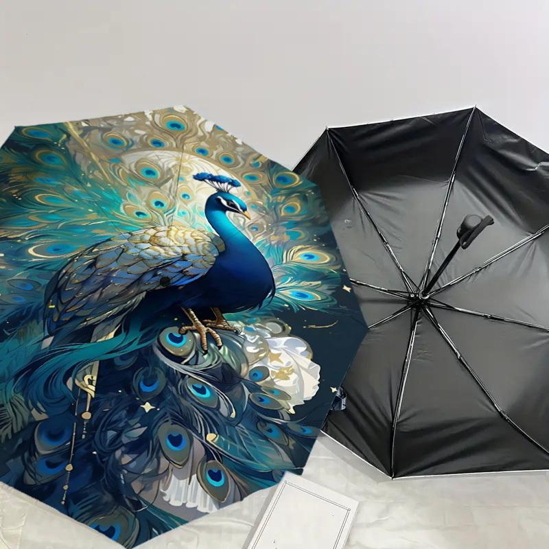 1PC peacock feathers Automatic Open/Close Umbrella Compact Folding Umbrella with 8-Rib Shaft lightweight esign, Highquality Fabric1150A