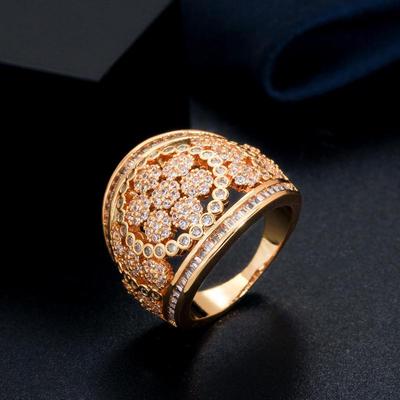 CMM Luxus Glitter Micro Pave Afrikanische Zirkonia Blume Dubai Gold Farbe Große Verlobung Hochzeit Ringe für Frauen