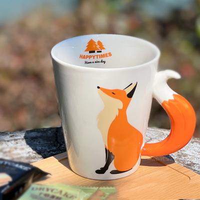 Creative Fox Ceramic Coffee Mug 360ml with Fox Tail Handle Hand Drawn Porcelain Animal Cup for Beverage Enjoyment