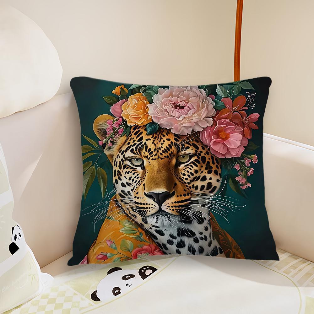 Wreath for Leopard Cushion Cover Pillow Case Plush Fabric Soft Double Sided Print Sofa Cushion Cover Throw Pillow Covers