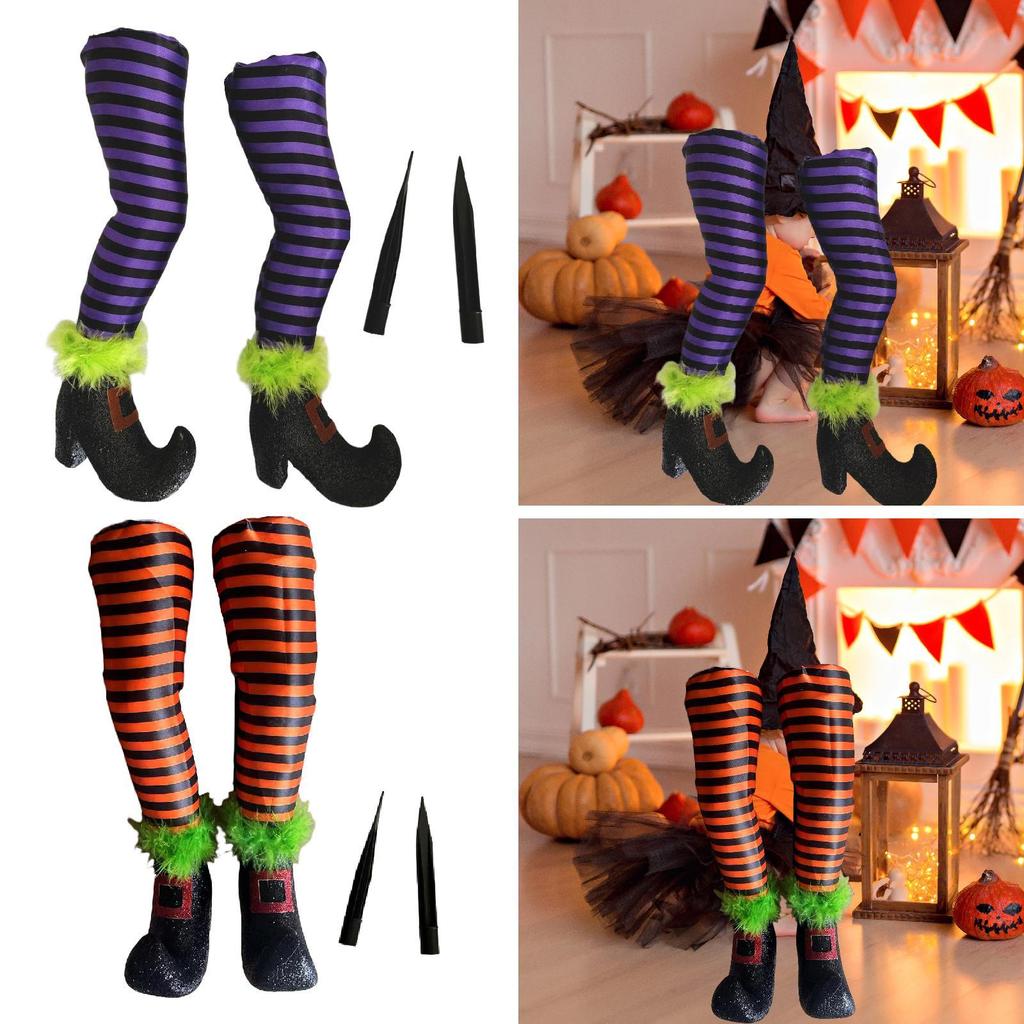 2x Halloween Witch Legs with Stakes Party Haunted House with Shoes Indoor Outdoor Scary Wicked Witch Legs Halloween Decoration