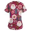 Women's Christmas Printing Short Sleeve V-neck Tops Working Pocket Blouse