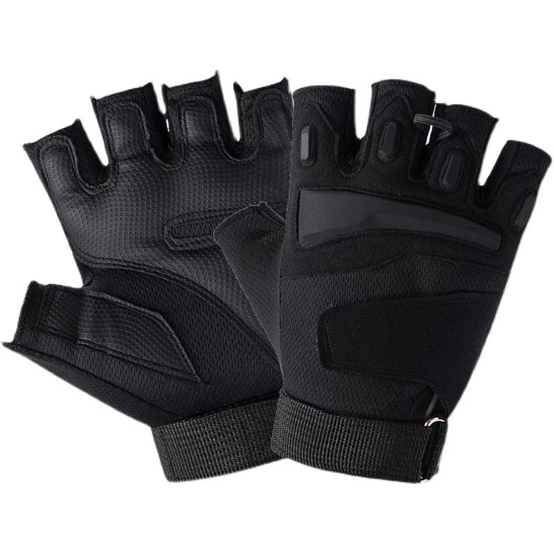 Gym Sport Breathable Fingerless Gloves Men Outdoor Tactical Techwear Style Anti-slip Bicycle Motorcycle Gloves Black Blue Red