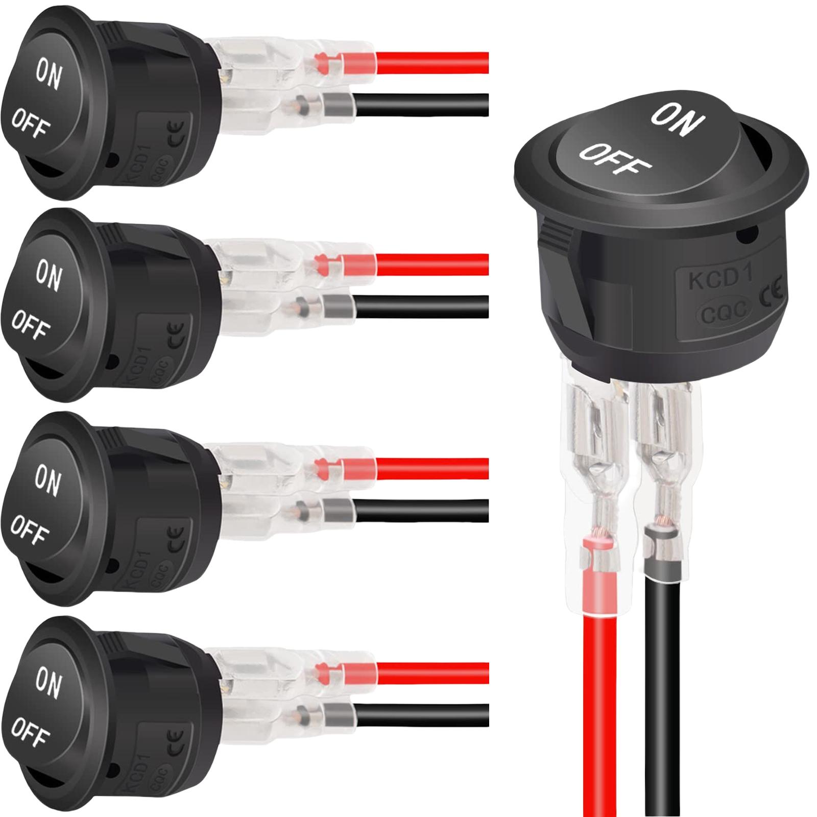 

Упаковка из 5 круглых клавишных переключателей с проводом 15 см, 2-позиционные круглые клавишные переключатели для электроники и автомобильного применения B