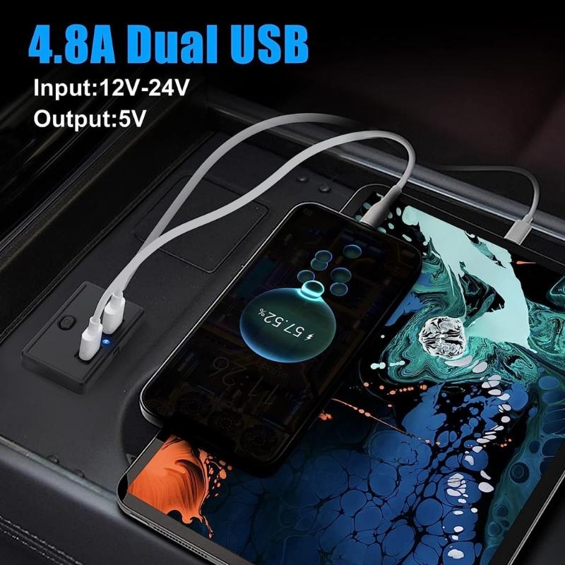 Double USB Car ChargersSocket 4.8A Phone Charge Outlet Power Adapter Suitable for Motorbike Boat Marine Truck ATV Camper