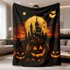 2026 Latest Flannel Blanket Soft and Comfortable Themed Skull Pumpkin Design Printed Blanket, Portable for Bed, Travel, Camping, Living Room, Office,