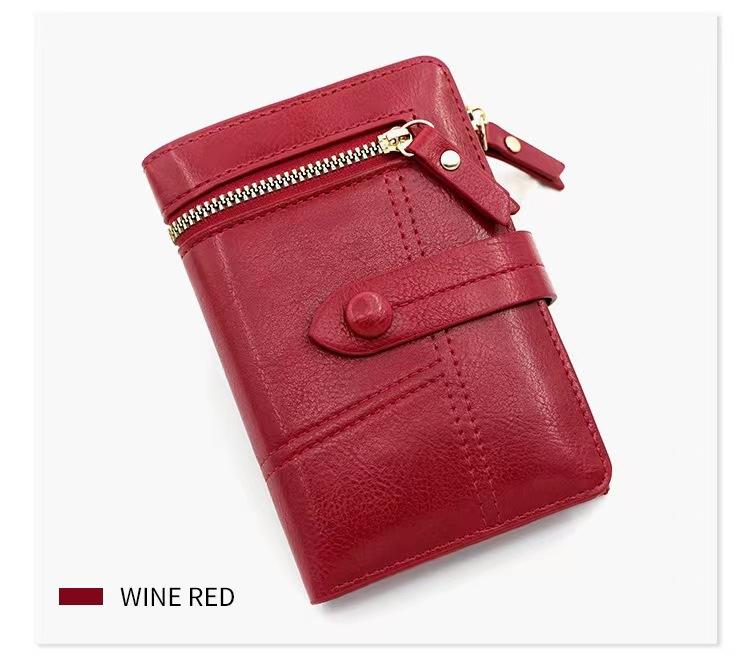 

Новый кошелек женский из искусственной кожи короткий складной вертикальный двойной молнией модный женский кошелек вино красного