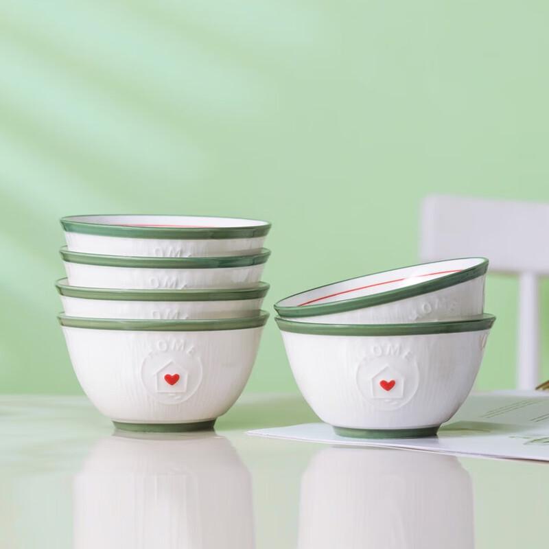 Jingdezhen Ceramic 4.5-inch Rice Bowl Set - Happy Cabin (6-Pack)