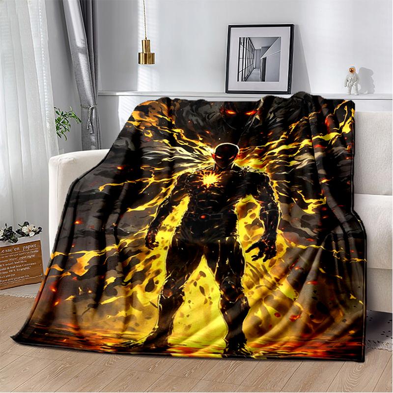 3D One Punch Man Saitama Cartoon Anime Soft Blanket,Soft Throw Blanket for Home Bedroom Bed Sofa Travel Cover Child Gift