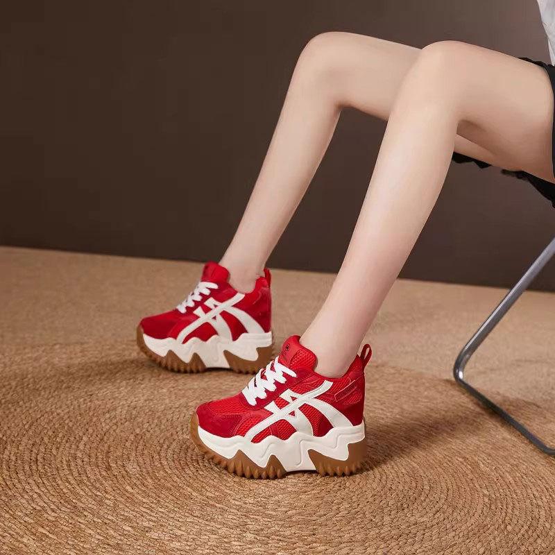 Small man inner height increase 10cm father shoes women's 2025 autumn new mesh Forrest Gump shoes leather casual shoes children
