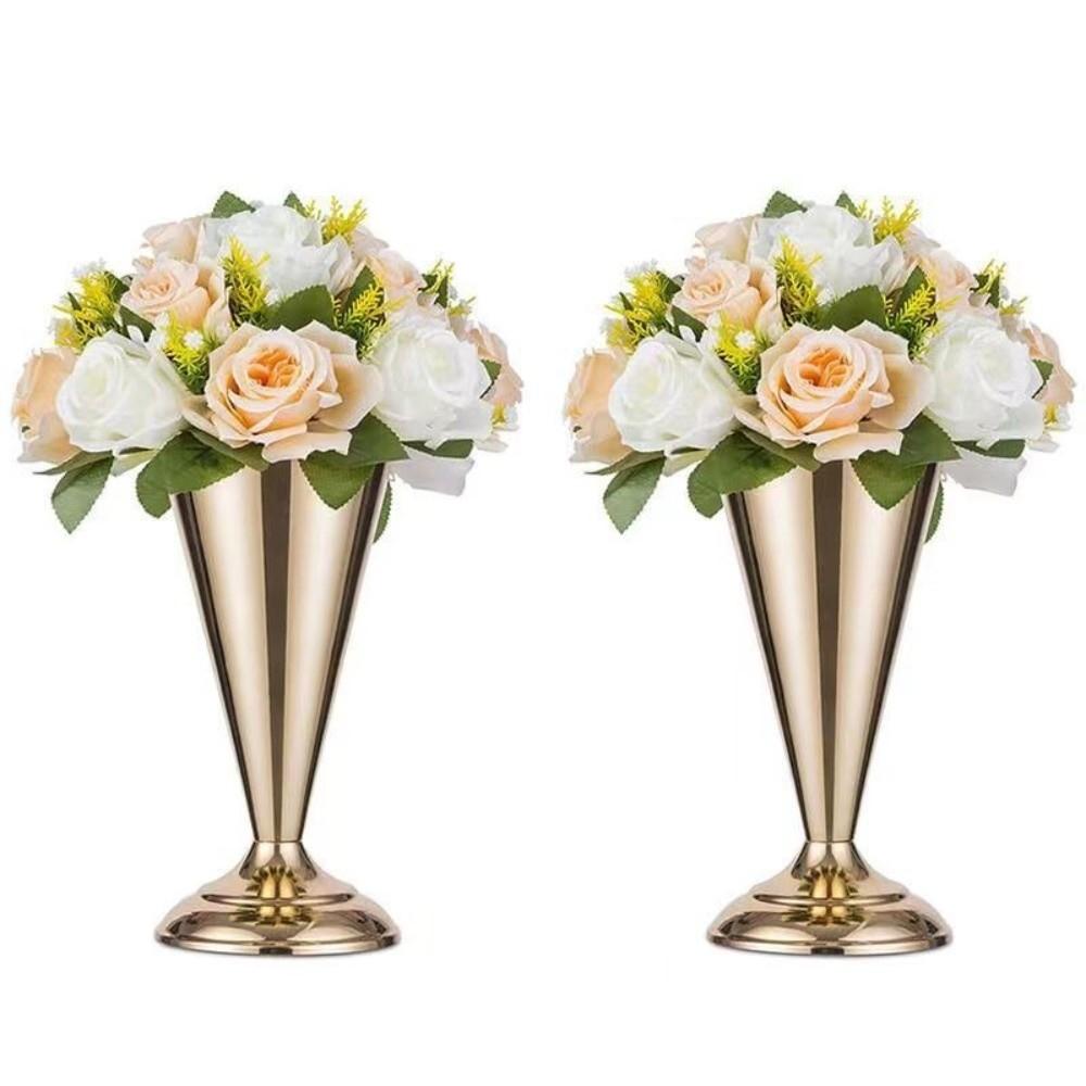Golden Silver Metal Vases European Style Centerpiece Vases Candle Holder  Home Wedding Decor
