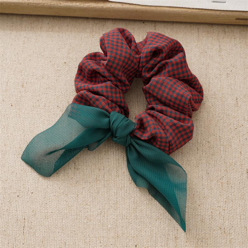 Korean New Sweet Cute Colorful Check Fabric Elastic Scrunchie High-grade Handmade Bow Hair Accessories Horsetail Hair Rope