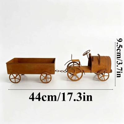 Rusty Vintage Metal Tractor Planter with Wheels Rustic Farmhouse Decorative Truck Carriage for Plants & Floral Displays