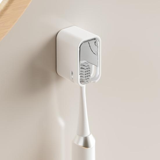 Elektrischer Zahnbürstenhalter Wandmontiert Staubdicht Transparente Klappabdeckung Kein Bohren Starker Klebstoff Feuchtigkeitsbeständig Wasserdicht Zahnbürsten-Organizer
