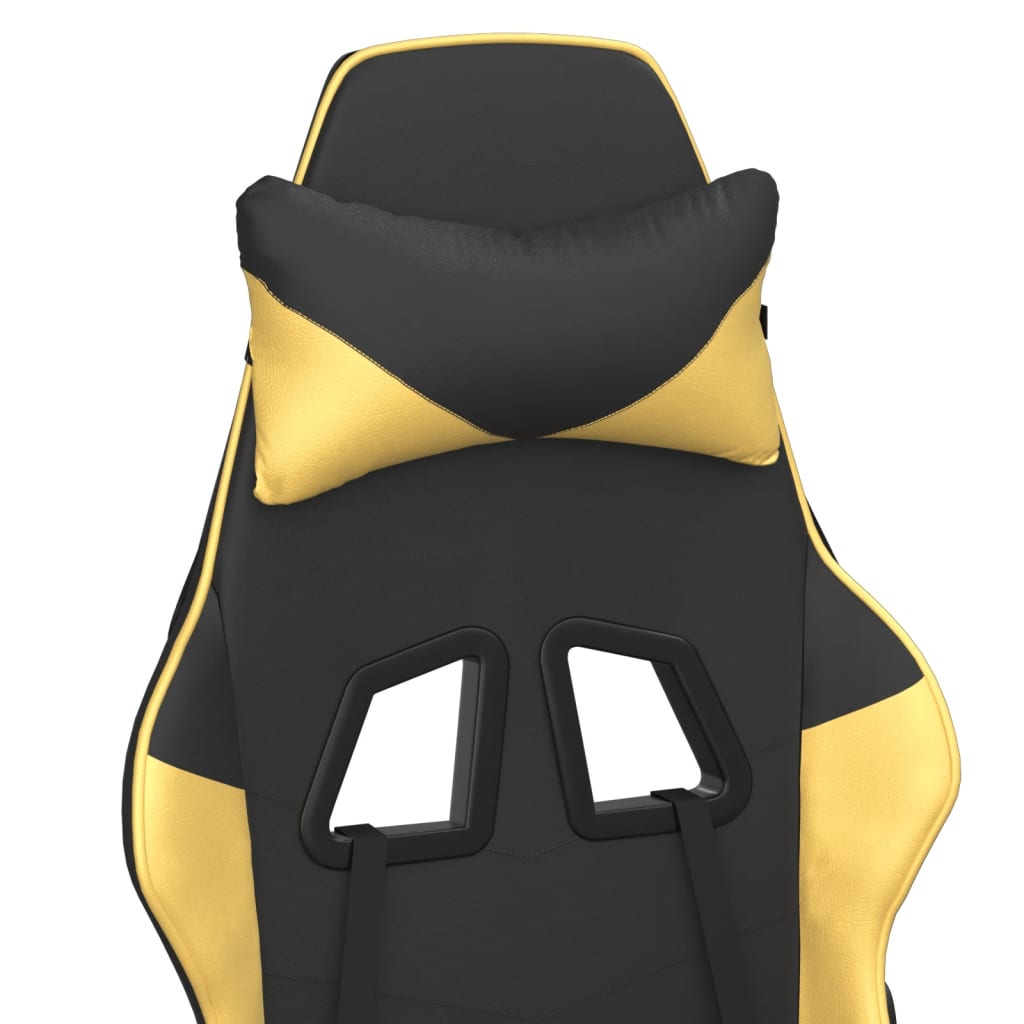 Gaming Chair with Massage Function Black & Gold Faux Leather