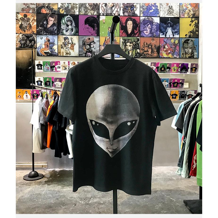The Super Popular OldSkool Summer Retro Alien Head Print Short-sleeved Vintage Off-the-shoulder High-street T-shirt for Men