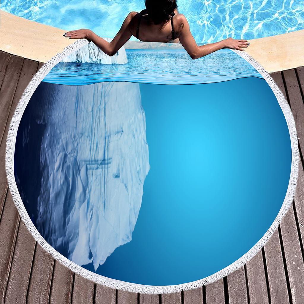 Beautiful Antarctic Iceberg Round Beach Towel, Polyester Sand Resistant Beach Blanket, Absorbent Quick Dry Pool Towel Picnic Mat