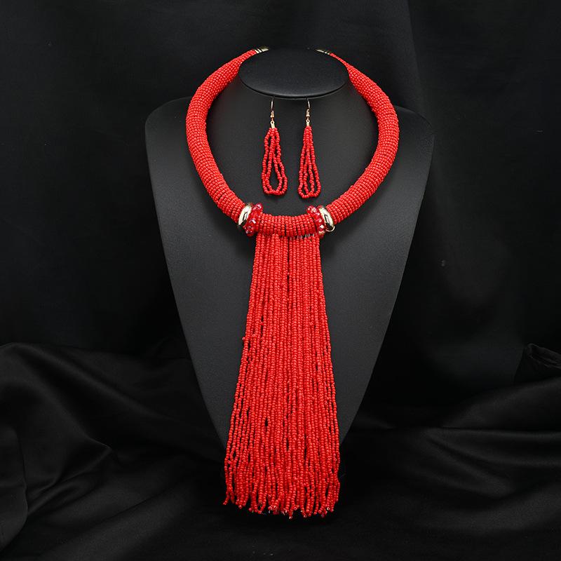 

Преувеличенные рисовые бусины, длинное ожерелье с бахромой, этнический стиль, персонализированное женственное украшение, многослойная ретро цепочка для свитера
