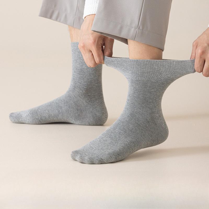 Men's Autumn and Winter Thickened Pure Cotton Loose Mid-calf Socks, Antibacterial and Deodorizing Long Calf Socks, Business Solid Color Men's Socks