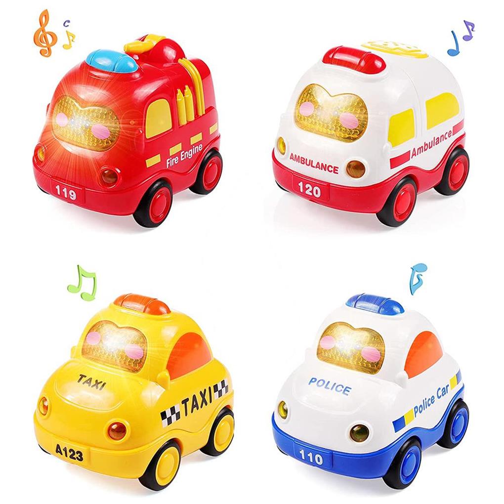 4pcs Friction Driven Car Toy Set Playing Props Model Playthings Music Playing Children Cars Toys Festival Gift