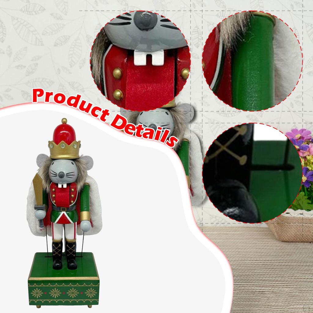 12inch Mice Nutcracker Puppet Musical Box Desktop Ornament Wind up Clockwork Lightweight