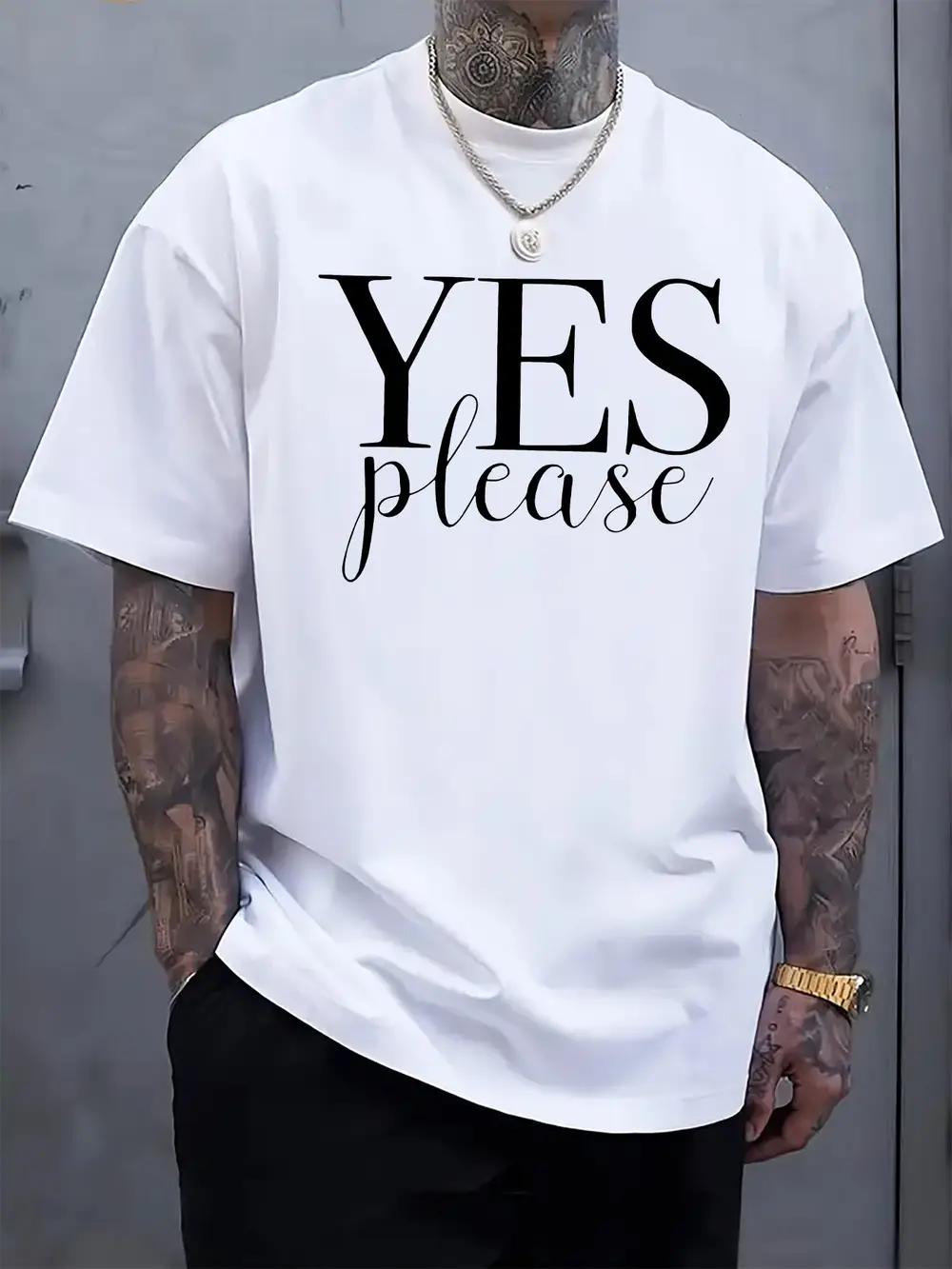 YES PLEASE Graphic T-shirt - Casual Crew Neck L