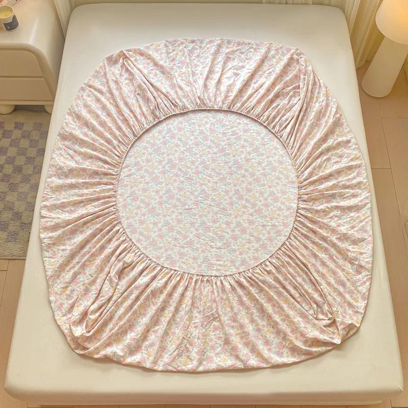 Washed Cotton Fitted Sheet with Elastic Bands Non Slip Adjustable Mattress Cover Printed Pure Cotton Bed cloth Skin-friendly Bed Cover