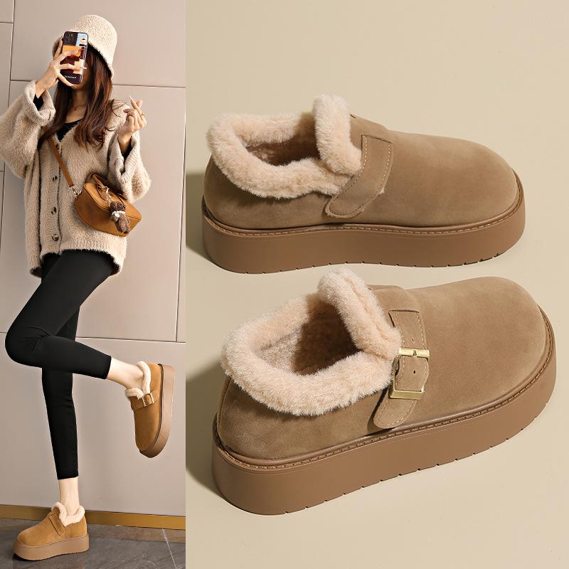 New Winter Korean Version Retro Versatile Student Bread Shoes Non-slip and Comfortable Cotton Shoes Women Wear Velvet Warm Cotton Shoes