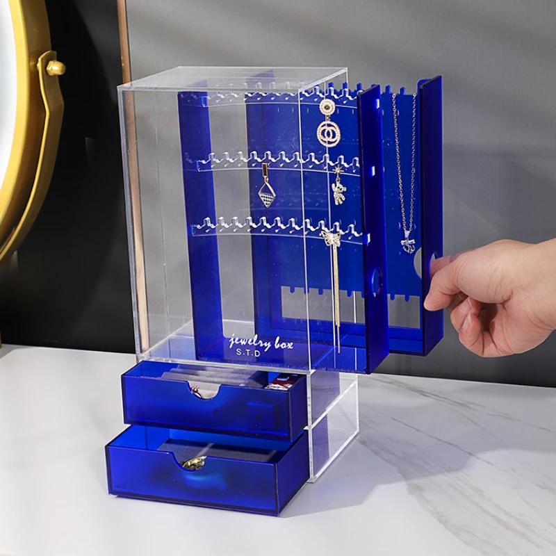 Large Acrylic Jewelry Box Ring Tray Necklace Display Stand Transparent Storage Boxes Portable Jeweler Organizer Stands for Women