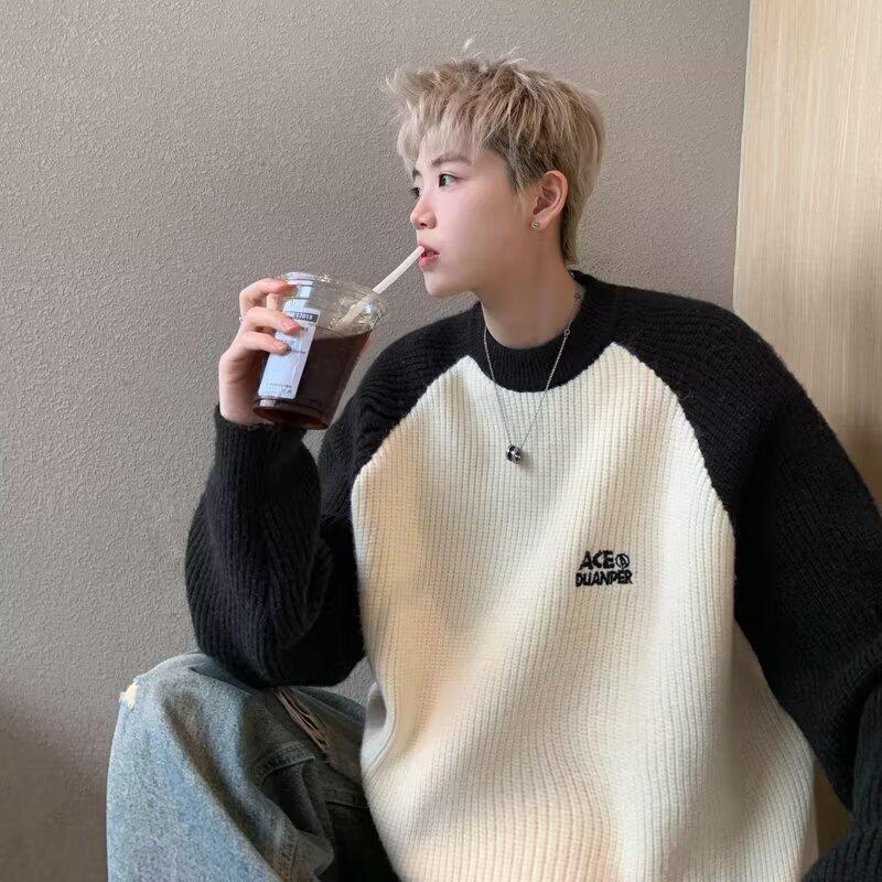 Men s Autumn 2026 Color Block Casual Knit Sweater Extra Large