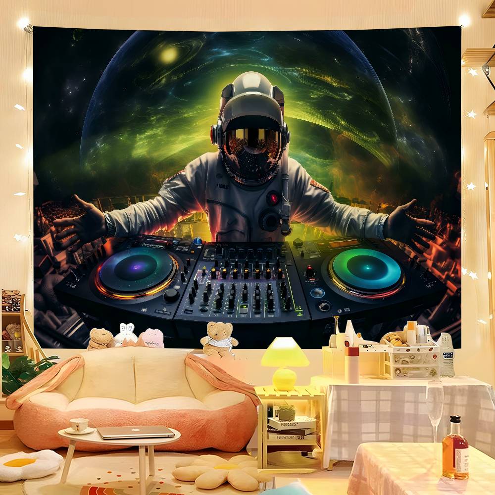 

1pc Psychedelic Universe DJ Neon Planet Turntable Colorful Hippie Psychedelic Bedroom Dorm Decor Aesthetic 74x94cm(29x37in)