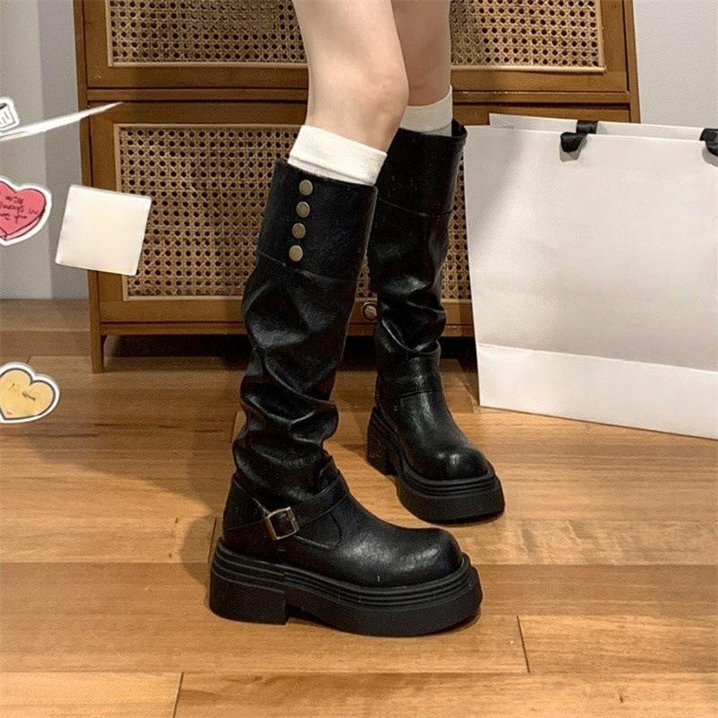 Thick-soled boots children spring and summer new small versatile and thin pile