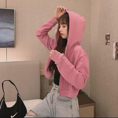 Autumn Korean Women's Hooded Zip Cardigan - Thin, Solid Color, Long Sleeve.