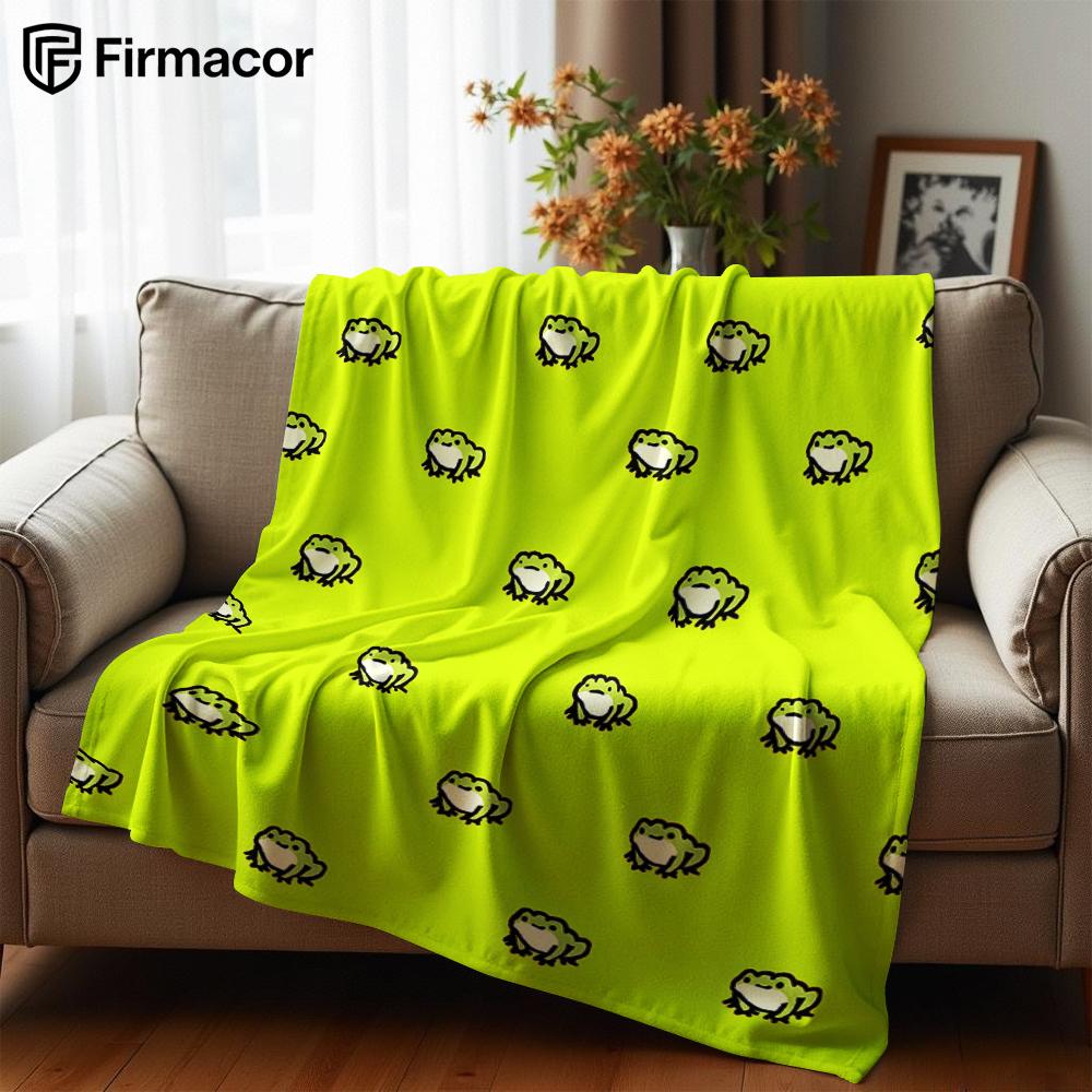 Lime Green Tiny Frog Grid Anime Cartoon Flannel Blanket Soft Warm Throw For Bedroom Sofa Car Kids Holiday Gift