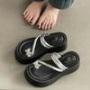 2025 Summer New Internet Celebrity Super Fire One-word Drag Niche Design Sense Thick Bottom Set Toe Beach Lady Cool Slippers