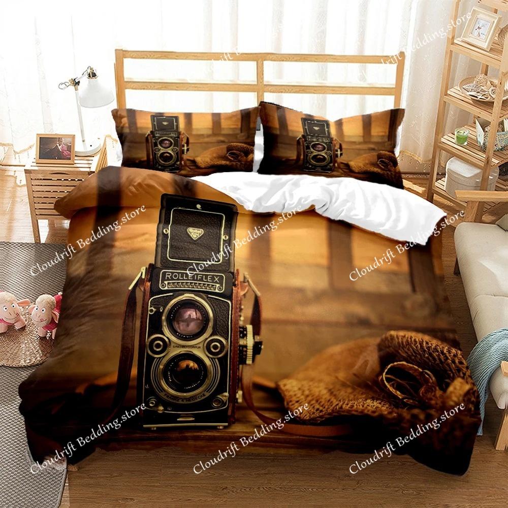 Vintage Camera Duvet Cover Fashion Comforter Bedding set Soft Quilt Cover and Pillowcases for Teens Boy SingleDoubleQueenKing