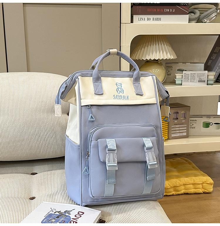 Schoolbag Korean Version College Student Schoolbag Women's New Contrasting Color Casual Portable Dual-purpose Travel Backpack Middle School Student 