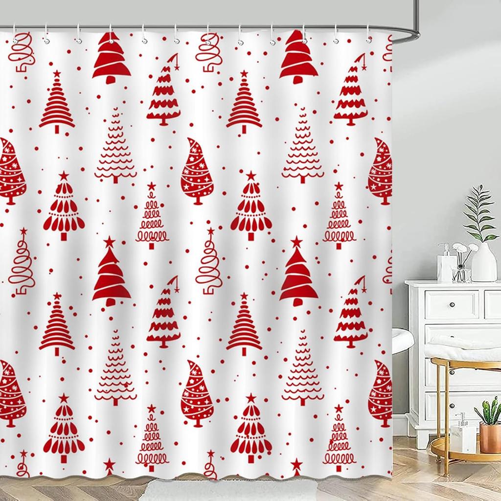 Christmas Shower Curtain Green Christmas Tree Winter Bathroom Shower Curtain Waterproof Xmas Tree Bathtub Curtain Decor with