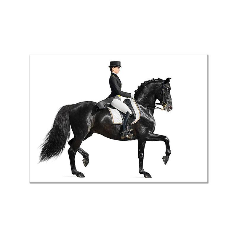 Classic Canvas Painting for Home Decor, Black Horse, Orange Horse, Racing, Wall Art, Riding Woman Pictures, Living Room