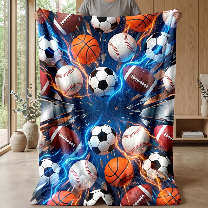 Sports Ball Collection Theme Blanket Lightweight Warm Flannel Blanket Decorative Throw Blanket for Home Decoration