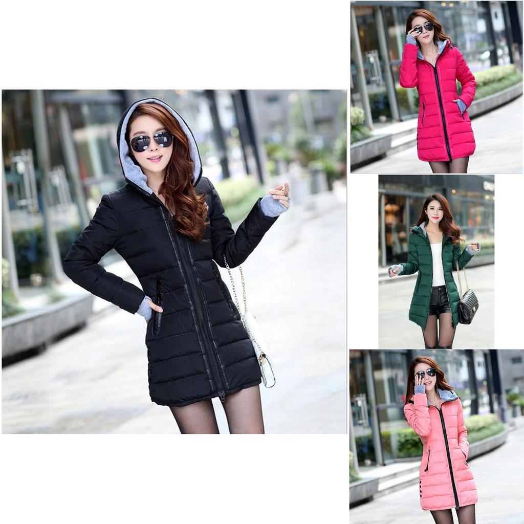 Premium Women Winter Jacket Solid Color Down Coat With Hooded Slim Long Design