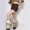 Flauschige Beinwärmer Damen Herbst Winter Vintage Kunstpelz Plüsch Stiefelstulpen Manschetten Wadenlänge Hipster Warme Socken Streetwear