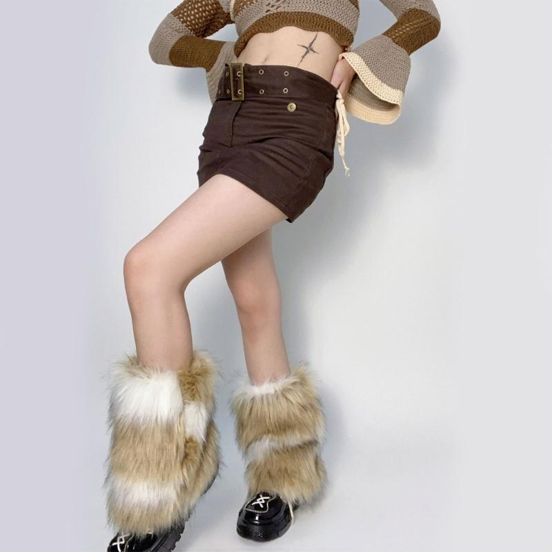 Flauschige Beinwärmer Damen Herbst Winter Vintage Kunstpelz Plüsch Stiefelstulpen Manschetten Wadenlänge Hipster Warme Socken Streetwear