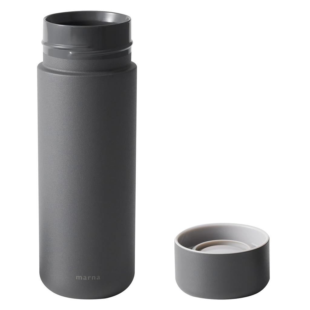 marna Everywhere 500ml Metallic Odor Vacuum Wide Mouth Hot and Cold Easy to Stainless Steel Slate K773BK Mug, (Ceramic-Like Texture, Resistant),